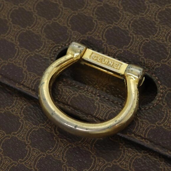 CELINE Macadam Canvas Hand Bag PVC Leather Brown Gold - Picture 13 of 16